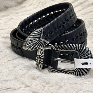 Elizabeth & James Men's Black Non-Leather (Vegan) Belt with Silver Buckle, XL